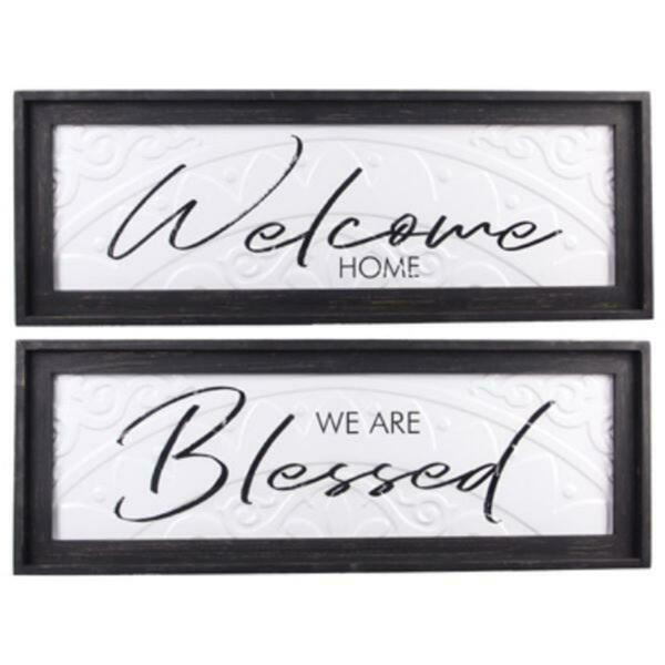 Youngs Wood Framed Embossed Tin Wall Sign, Assorted Color - 2 Piece 20405